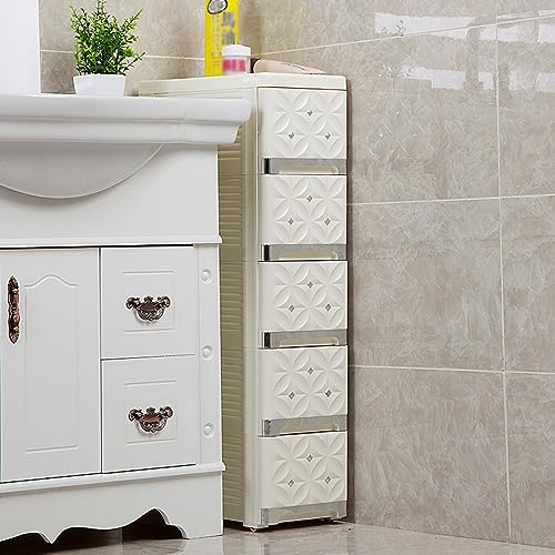 Narrow Bathroom Removable Medicine Cabinet Tall Corner Cabinet with Storage Drawers and Casters, Side Cabinet Crevice Shelf for Kitchen, Living Room, Laundry Room, Bedroom
