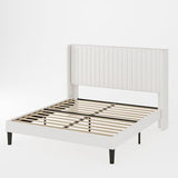 Allewie Queen Size Velvet Bed Frame/Vertical Channel Tufted Wingback Headboard/Upholstered Platform Bed/Strong Wooden Slats/No Box Spring Needed/Easy Assembly/Black