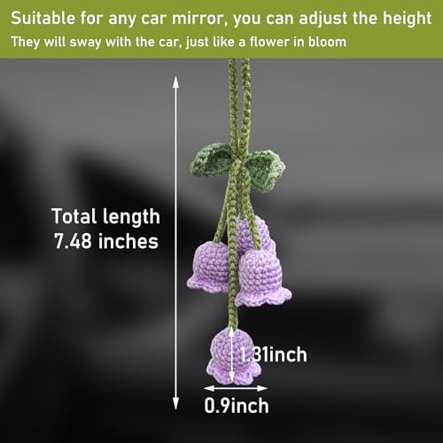 Car Mirror Rear View Mirror Convallaria Accessories, Cute Car Rear View Mirror Hanging Daisy Decorative Charms, Universal Handmade Daisy Aesthetic Ornament for Most Vehicles (Purple)